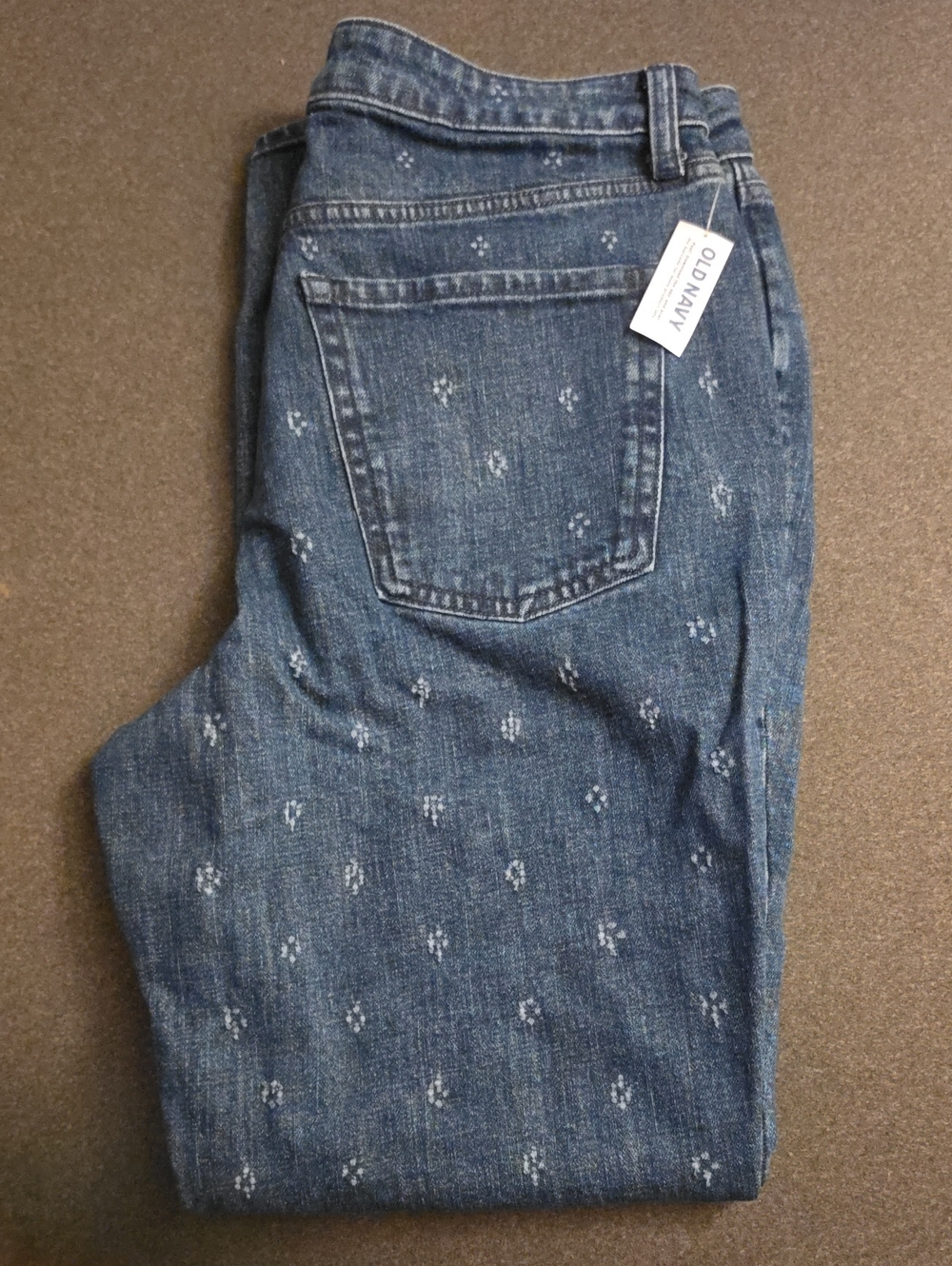 Old Navy Women's Mid-Blue Straight-Leg Jeans with Subtle Dot Pattern